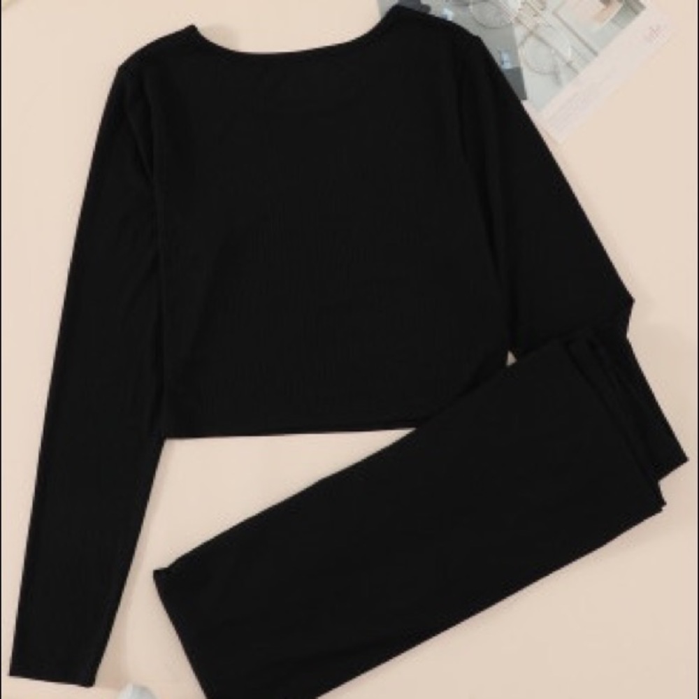 Black Knit Cropped Top & Wide Leg Pants - Picture 7 of 14